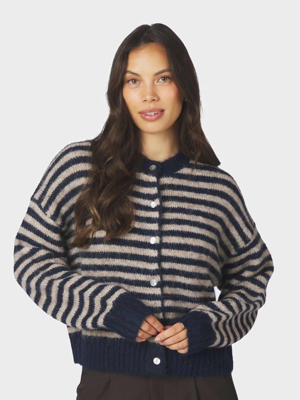 Isana Stripe Fluffy Knit Cardigan